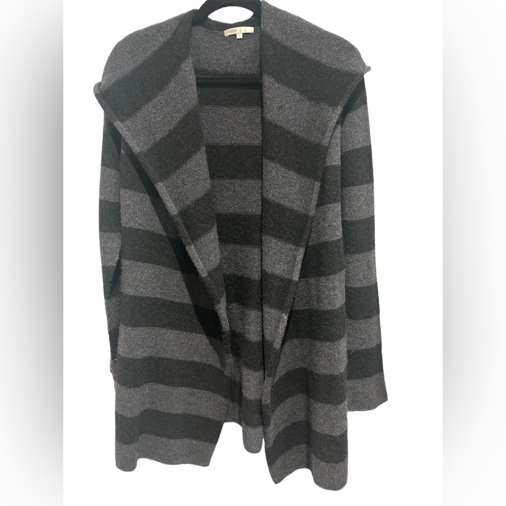 Vince Striped Hooded Wool Cardigan